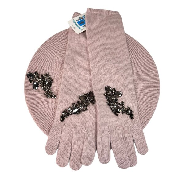 NWT Portolano Beret Hat & Long Gloves Set 2 PCs Blush Beaded Embellished OS - Picture 1 of 13